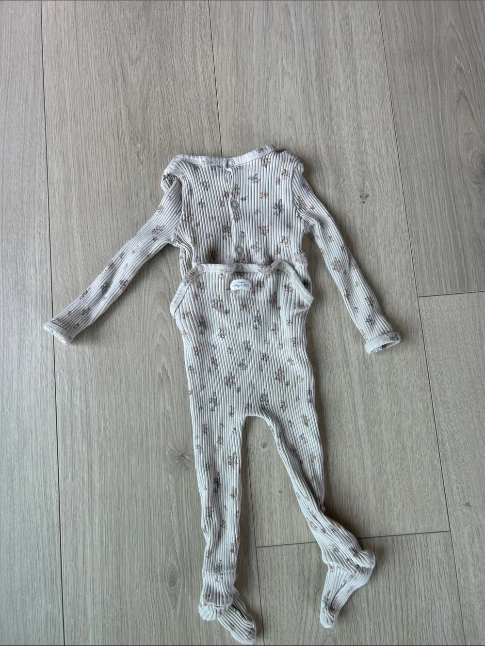 Lovely littles  Cream Floral Ribbed One-Piece Sleeper 6m